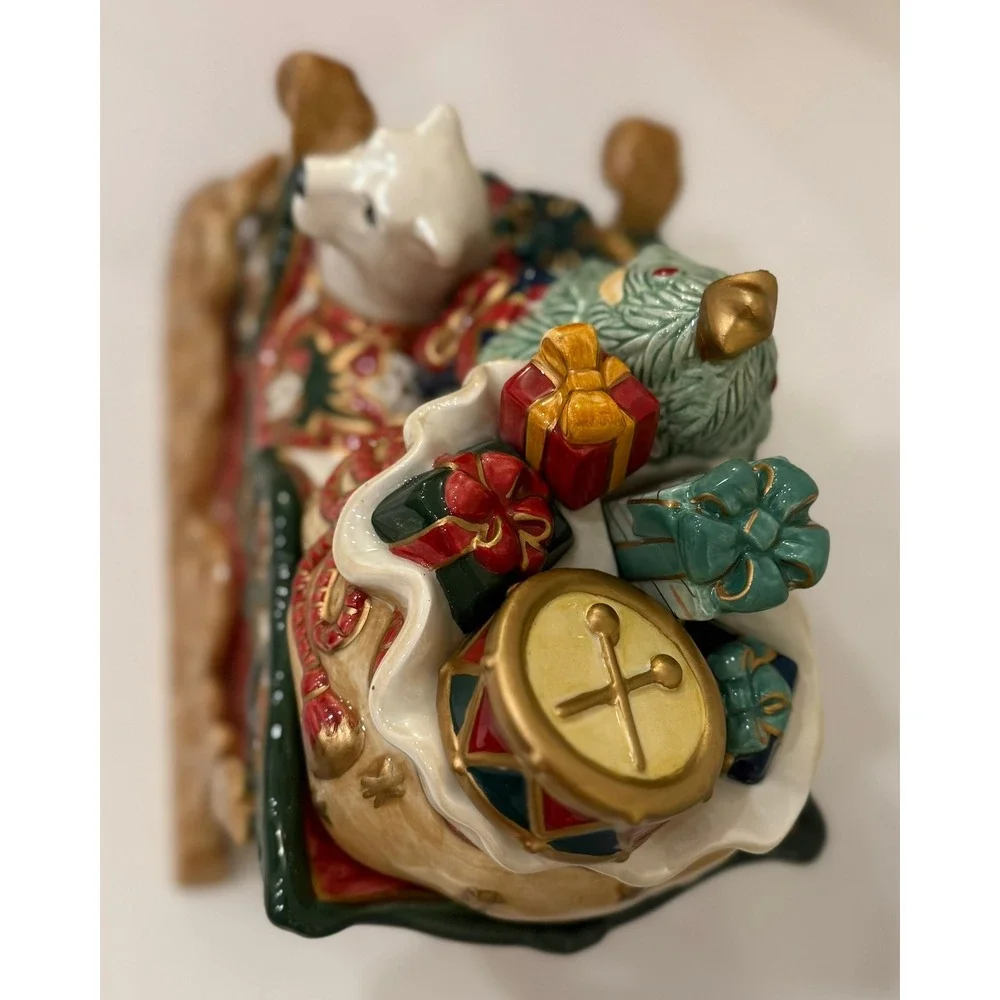 Fitz and Floyd Christmas Tidings Sleigh Candy Dish Polar Bear Presents Tree